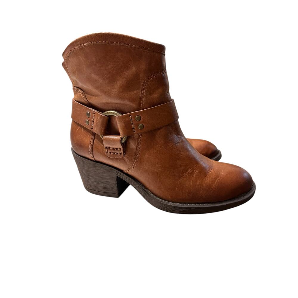 Lucky Brand Women's Size 7 Brown Leather Ankle Bambi Rider Harness Buckle Boots